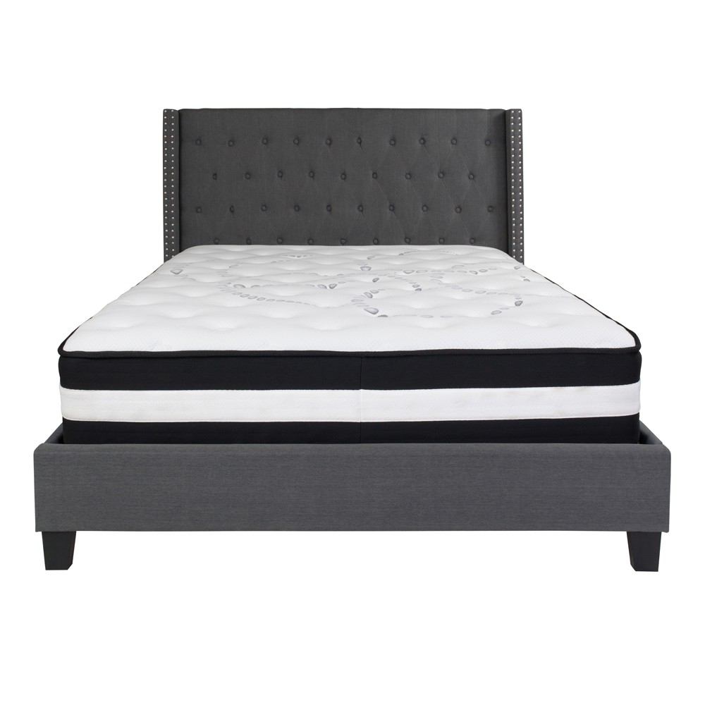 Flash Furniture Riverdale Queen Size Tufted Upholstered Platform Bed with Pocket Spring Mattress | Beds | Modishstore - 12