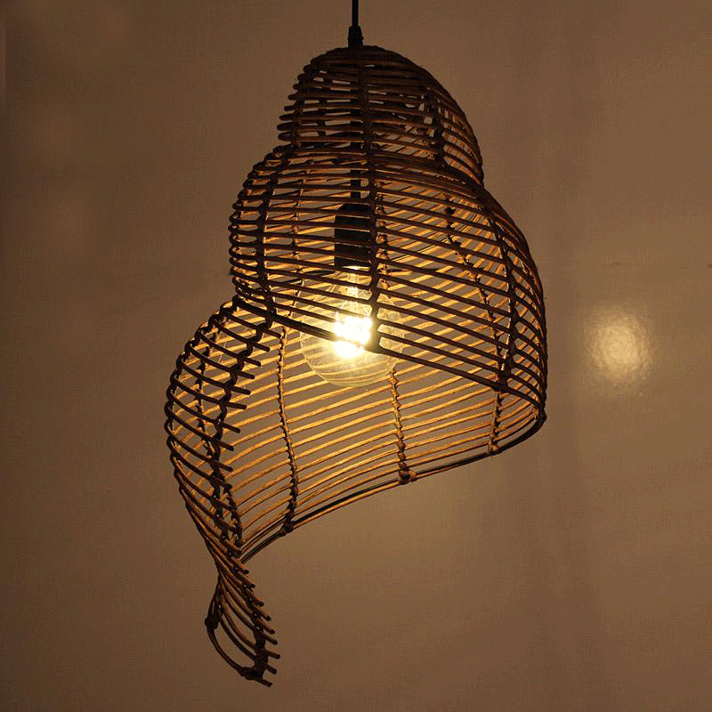 Coffee Wicker Rattan Shade Snail Pendant Light By Artisan Living-4