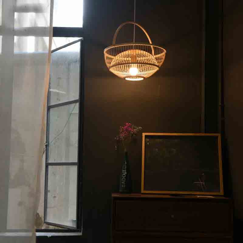 Bamboo Wicker Rattan Basket Lampshade Pendant Lighting By Artisan Living-2