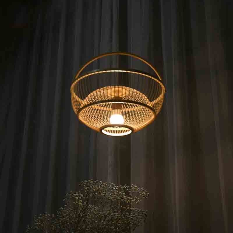 Bamboo Wicker Rattan Basket Lampshade Pendant Lighting By Artisan Living-4
