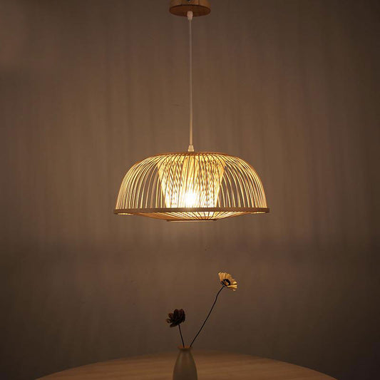 Hand Woven Bamboo Wicker Rattan Round Line Pendant Light By Artisan Living | ModishStore | Pendant Lamps