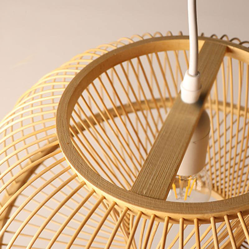 Hand Woven Bamboo Wicker Rattan Round Line Pendant Light By Artisan Living-4