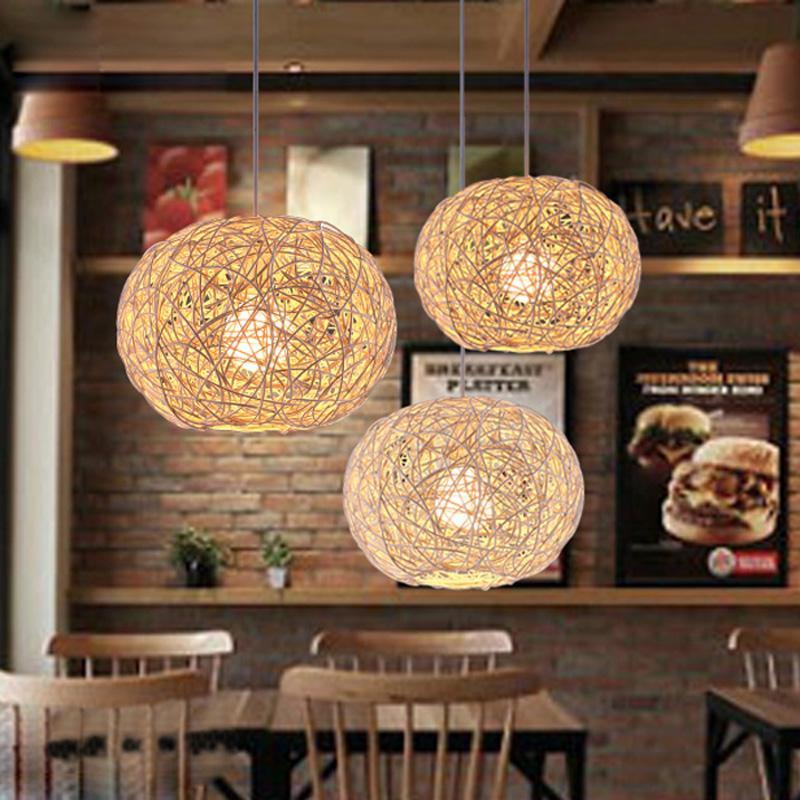 Hand-Woven Simple Beige Rattan Ball White Pendant Light by Artisan Living-7