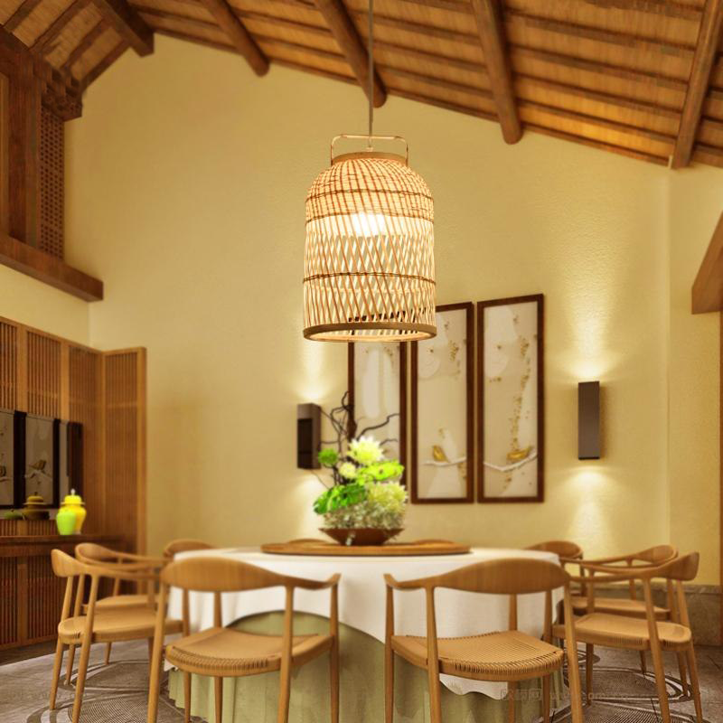 Hand-woven Round Bamboo Wicker Rattan Cage Shade Pendant Light by Arti ...