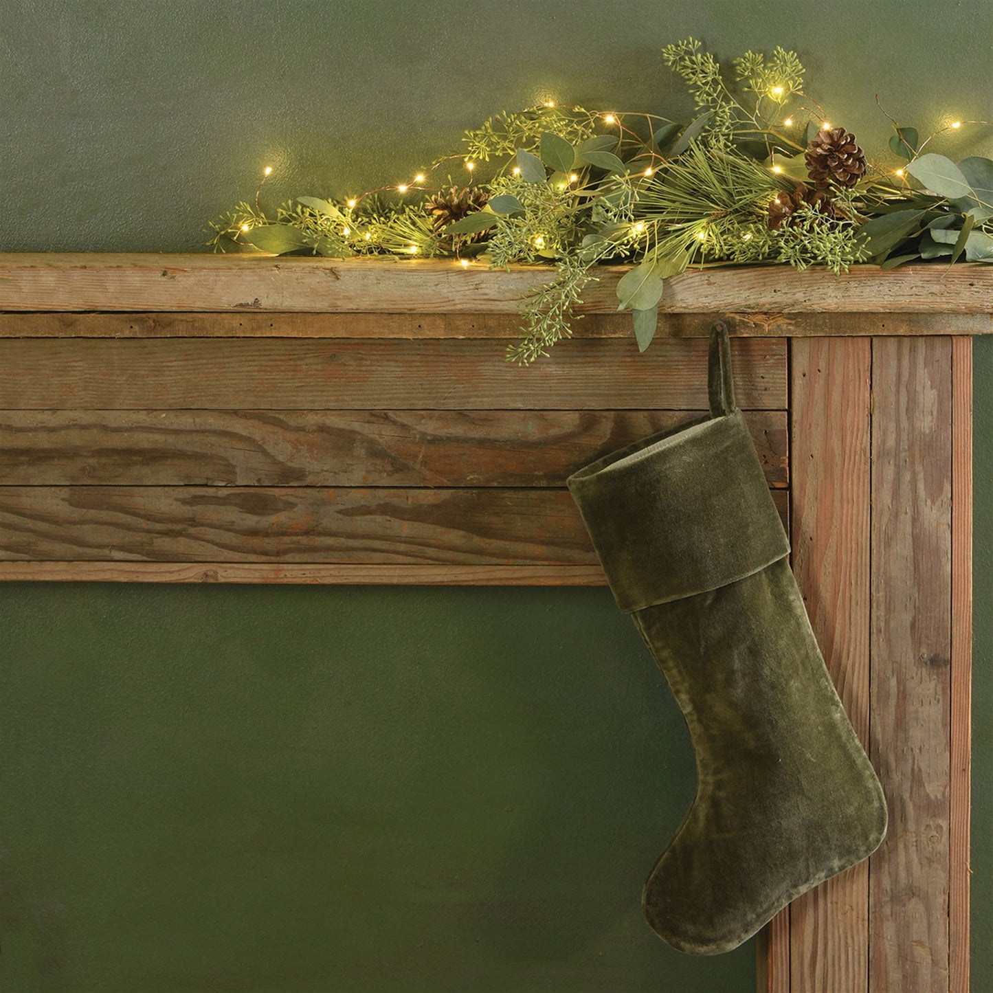 HomArt Velvet Stocking - Sage Green-Dark Grey-Red | Holiday | 9343-33 | Modishstore - 9
