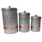 Galvanized Metal Lidded Canister With Copper Band, Set Of Three, Gray By Benzara | Jars & Canisters |  Modishstore  - 5