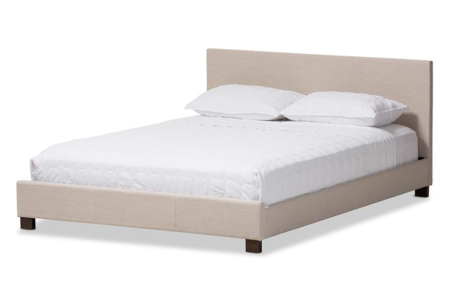baxton studio elizabeth modern and contemporary beige fabric upholstered panel stitched full size platform bed | Modish Furniture Store-3