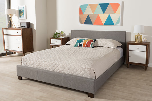 Baxton Studio Elizabeth Modern and Contemporary Grey Fabric Upholstered Panel-Stitched Queen Size Platform Bed | Modishstore | Beds