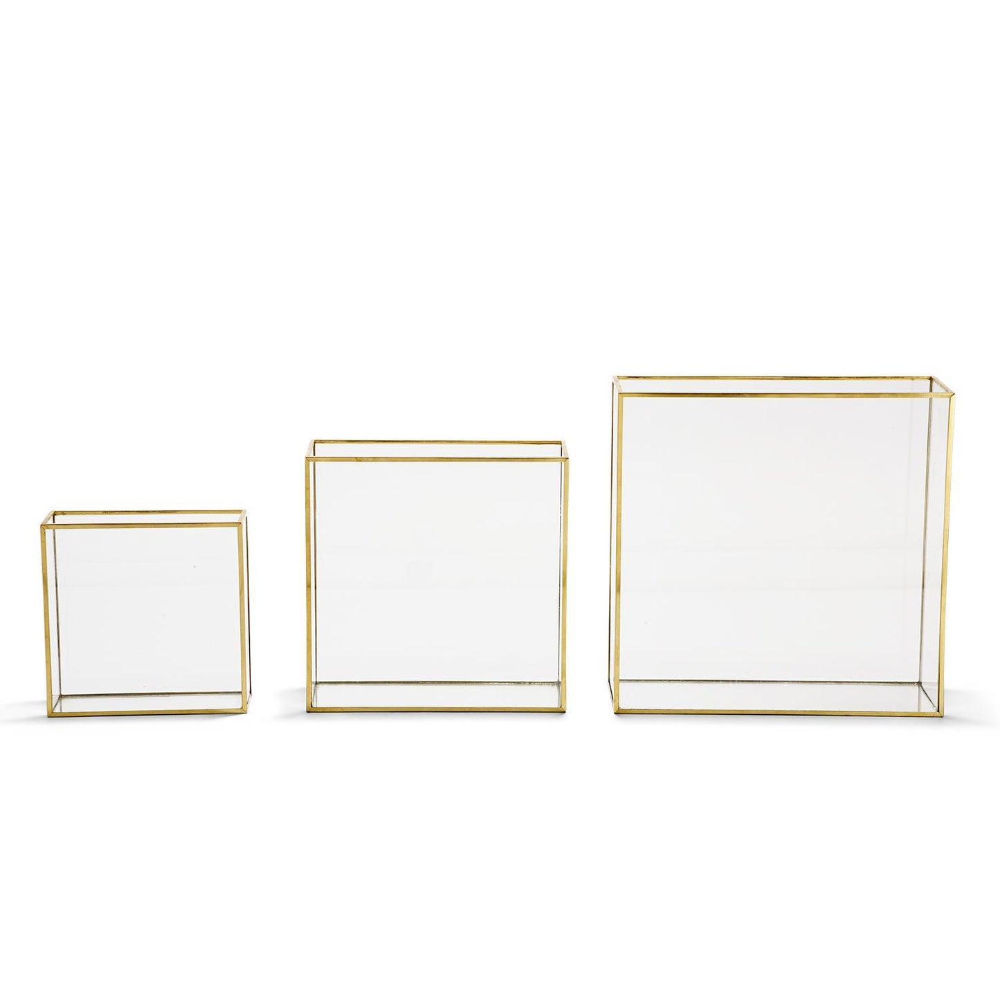 Windows Square Vase W/Gold Metal Trim In 3 Sizes Set Of 9 By Tozai Home | Vases | Modishstore - 2