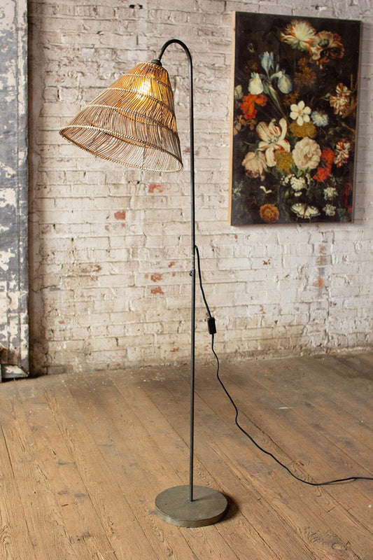 Kalalou Floor Lamp With Rattan Shade | Modishstore | Floor Lamps
