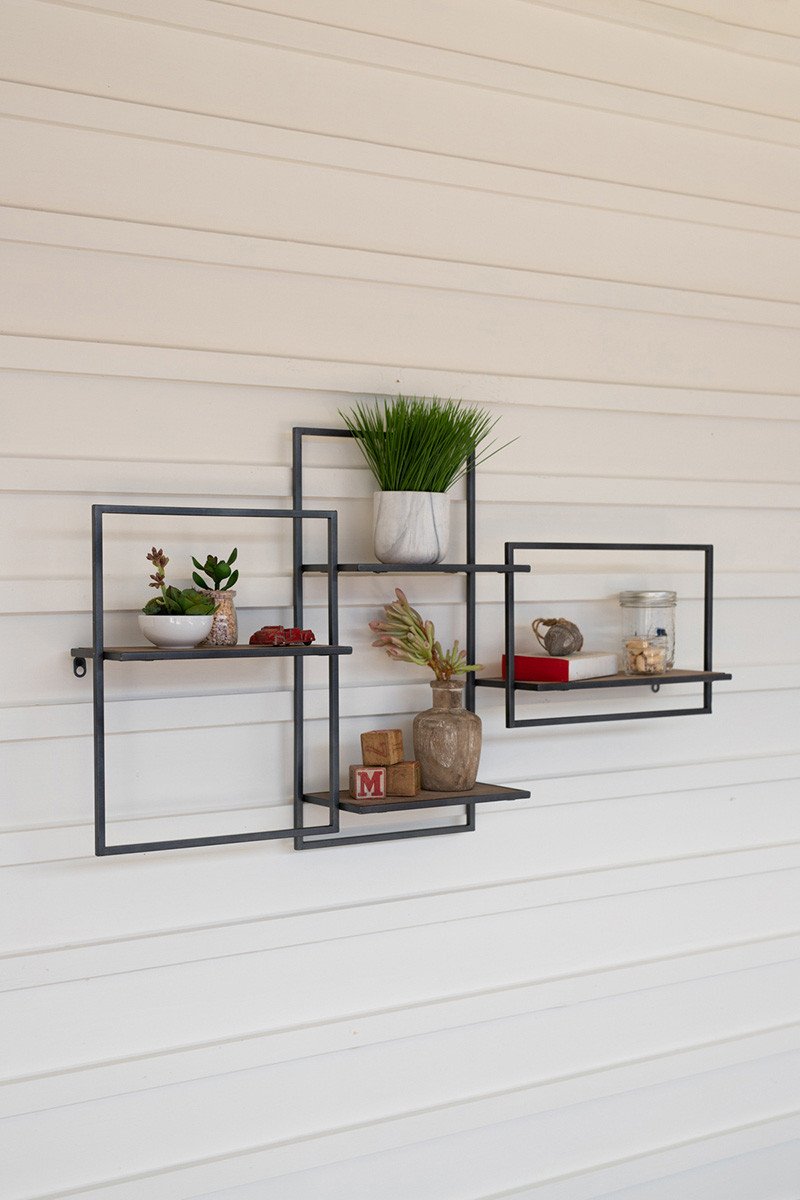 Kalalou Multi Level Wood And Metal Wall Shelf | Wall Shelf | Modishstore | CHW1187