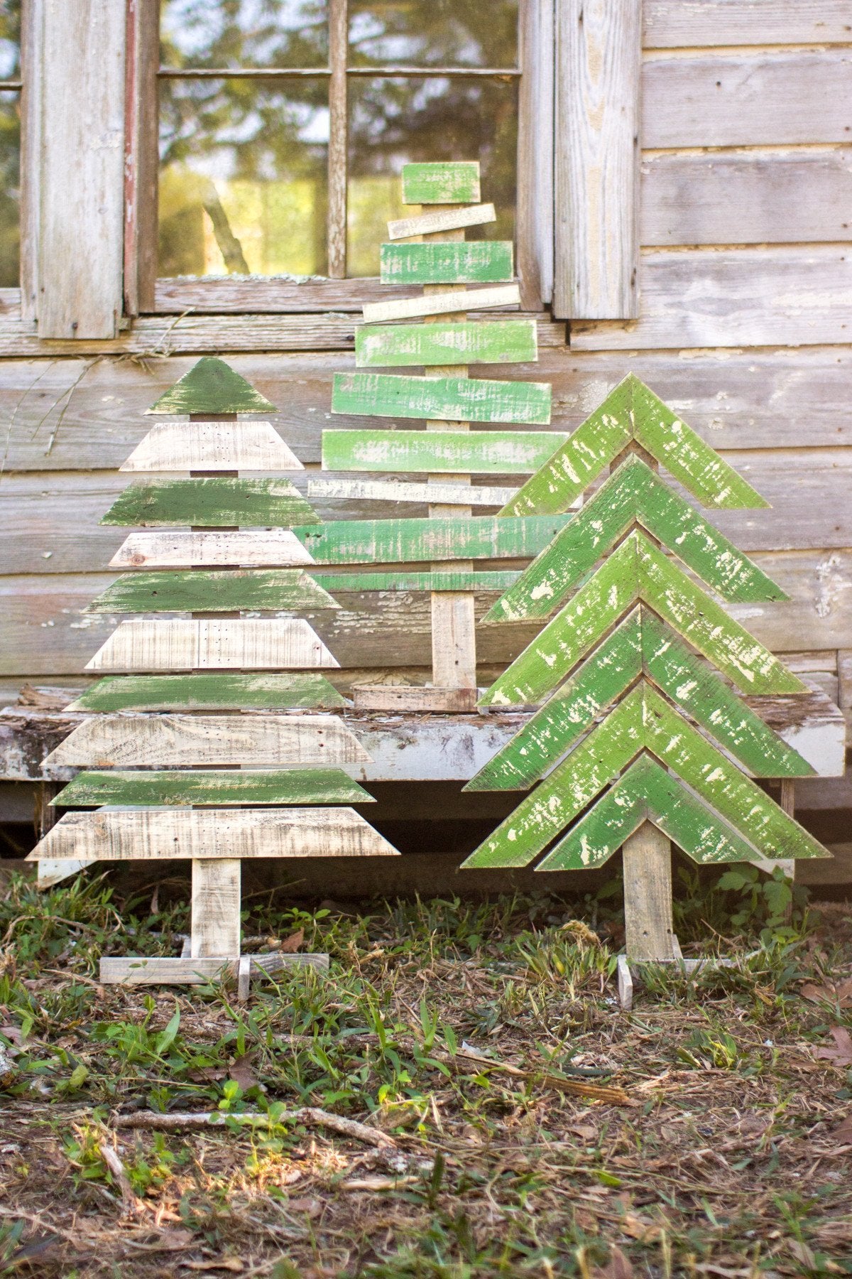 Kalalou Recycled Wooden Christmas Trees With Stands - Set Of 3 | Holiday | CGU2236 | Modishstore