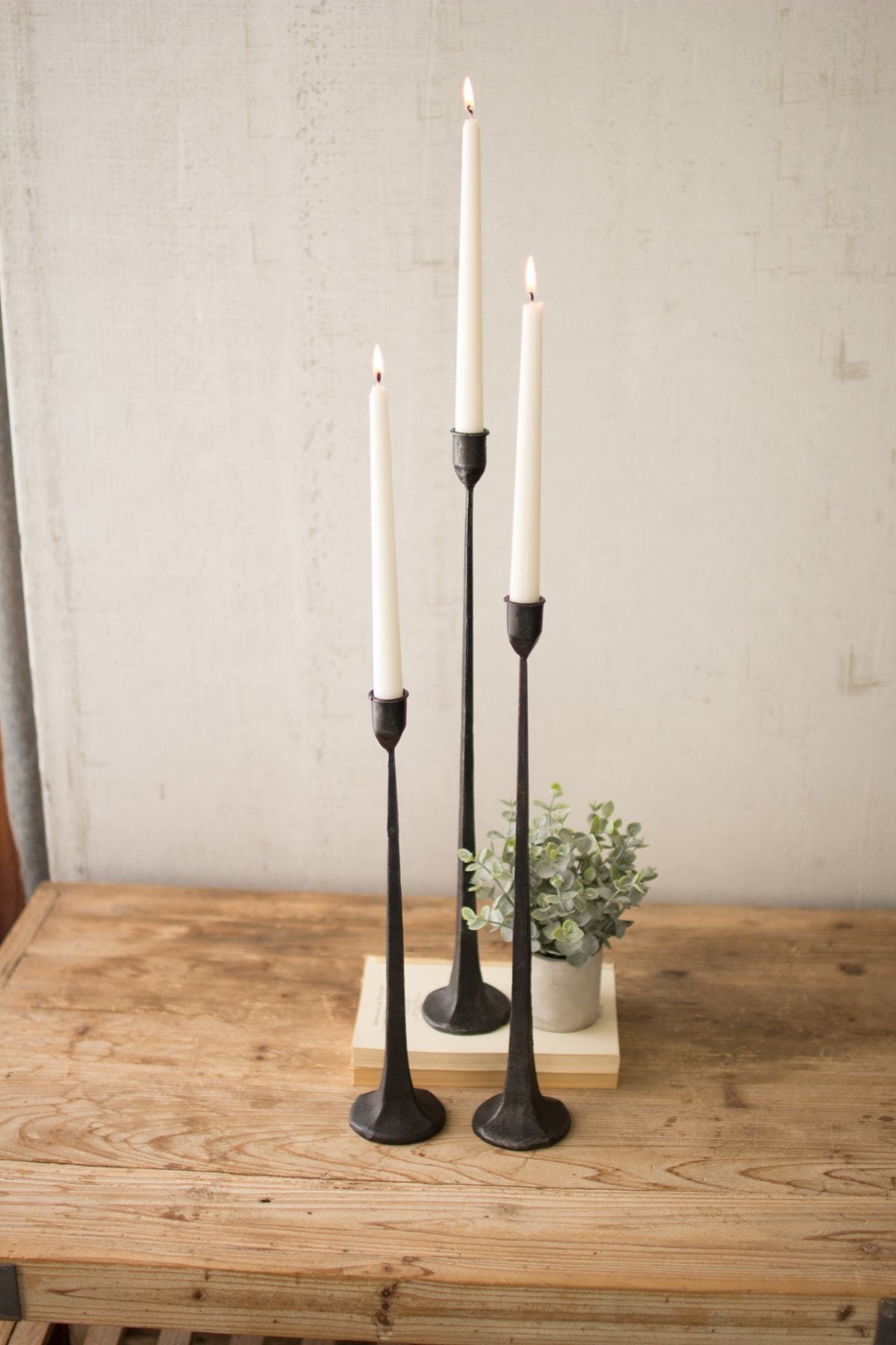 Kalalou Set Of 3 Tall Cast Iron Taper Candle Holders | Modishstore | Candle Holders | CBL1020