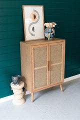 Kalalou Tall Wood Cabinet With Two Woven Cane Doors
