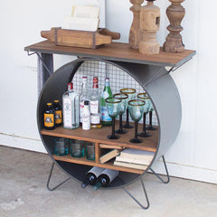 Kalalou Round Metal Cubby Console With Slatted Wood Top