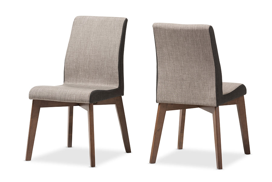 Baxton Studio Kimberly Mid-Century Modern Beige and Brown Fabric Dining Chair (Set of 2) | Modishstore | Dining Chairs - 4