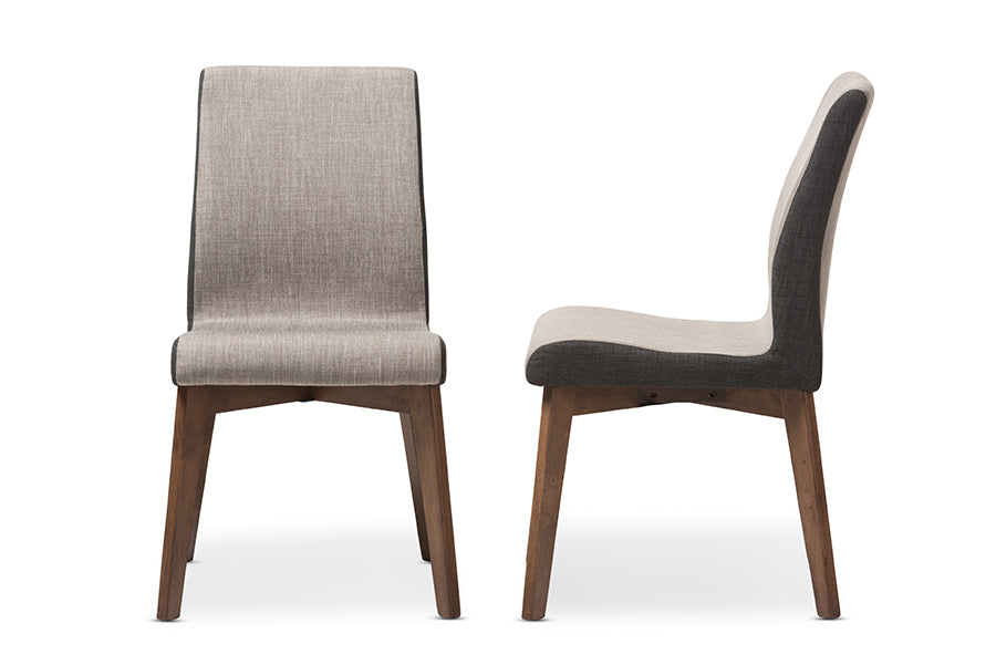 Baxton Studio Kimberly Mid-Century Modern Beige and Brown Fabric Dining Chair (Set of 2) | Modishstore | Dining Chairs - 2