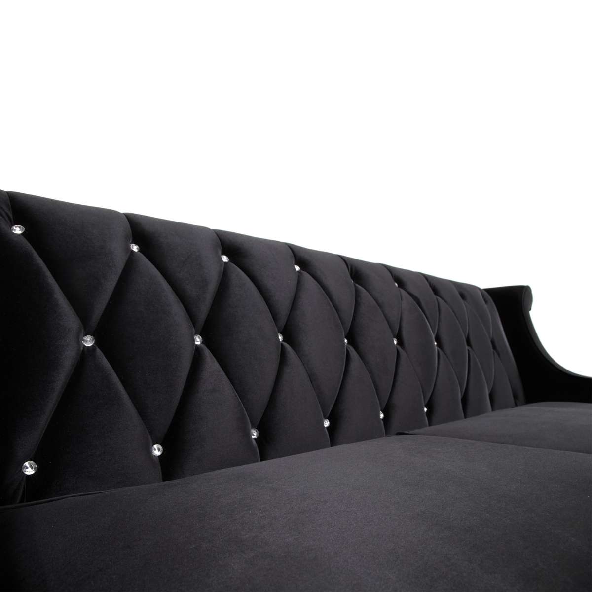 Barrister Sofa In Black Velvet With Crystal Buttons By Armen Living | Sofas | Modishstore - 4
