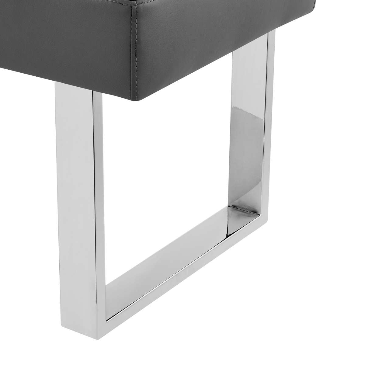Amanda Contemporary Dining Bench in Gray Faux Leather and Chrome Finish By Armen Living | Benches | Modishstore - 5