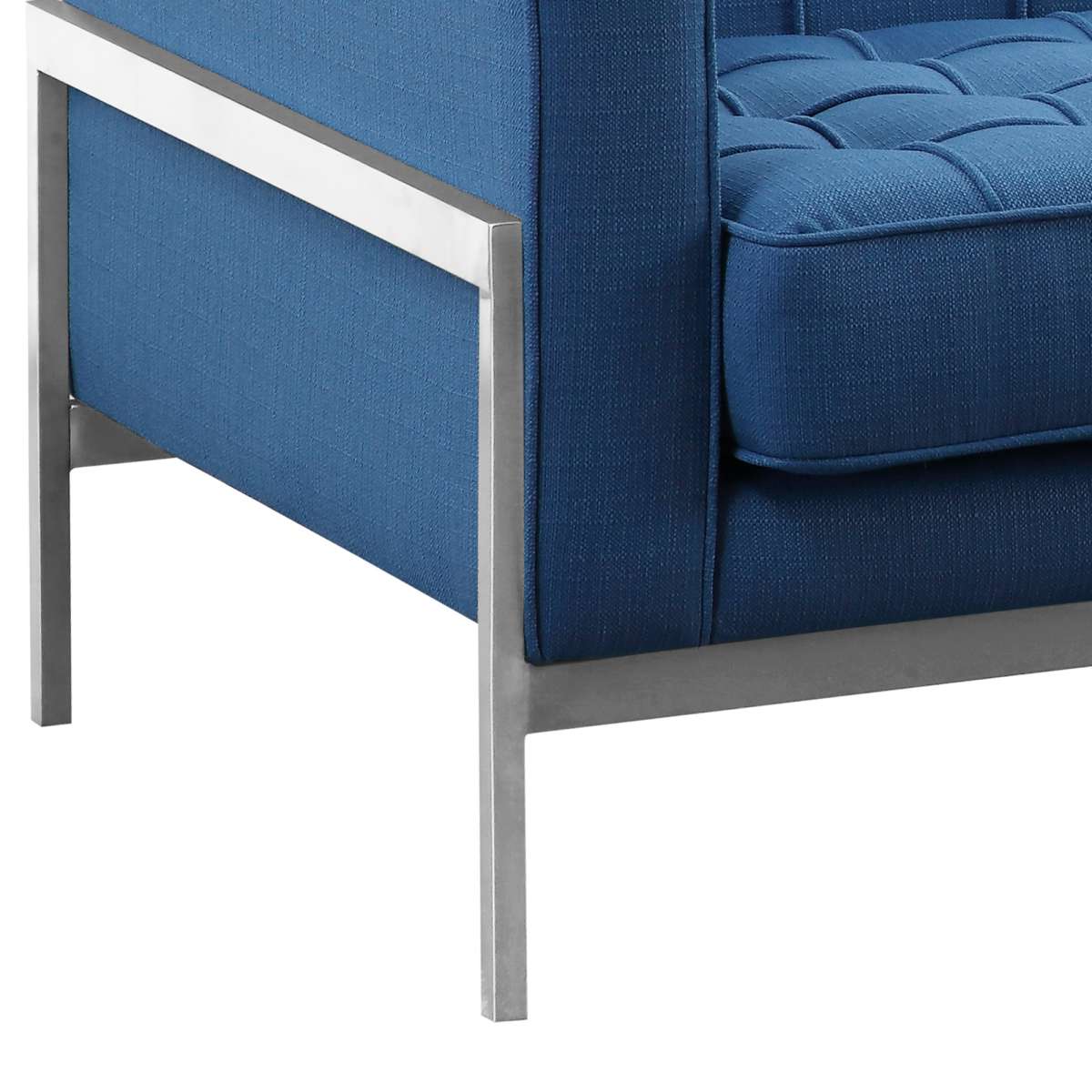 Andre Contemporary Sofa in Brushed Stainless Steel and Blue Fabric By Armen Living | Sofas | Modishstore - 4
