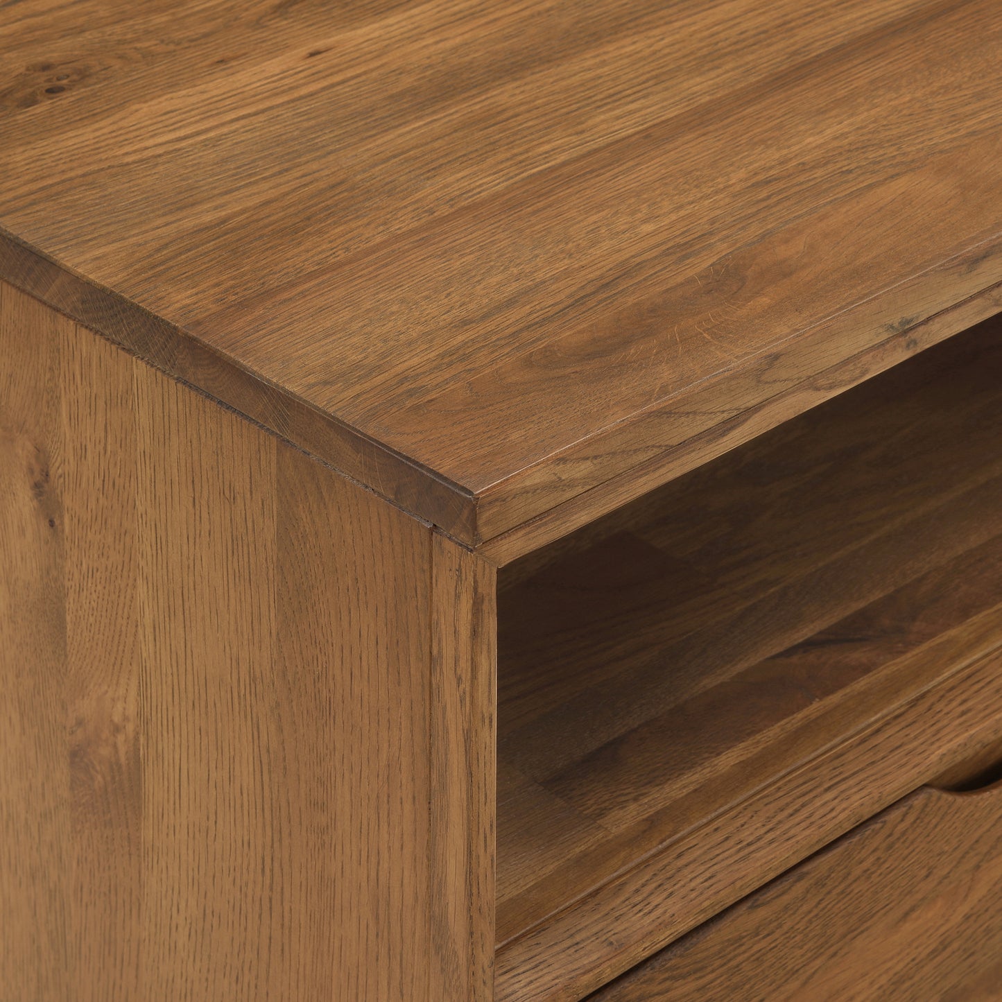 Aldo 1 Drawer Nightstand in Brown Oak Wood with Black Metal Legs By Armen Living | Nightstands | Modishstore - 11