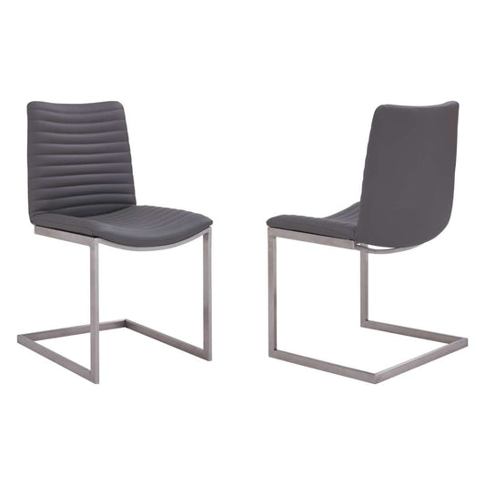 April Contemporary Dining Chair in Brushed Stainless Steel Finish and Gray Faux Leather - Set of 2 By Armen Living | Dining Chairs | Modishstore