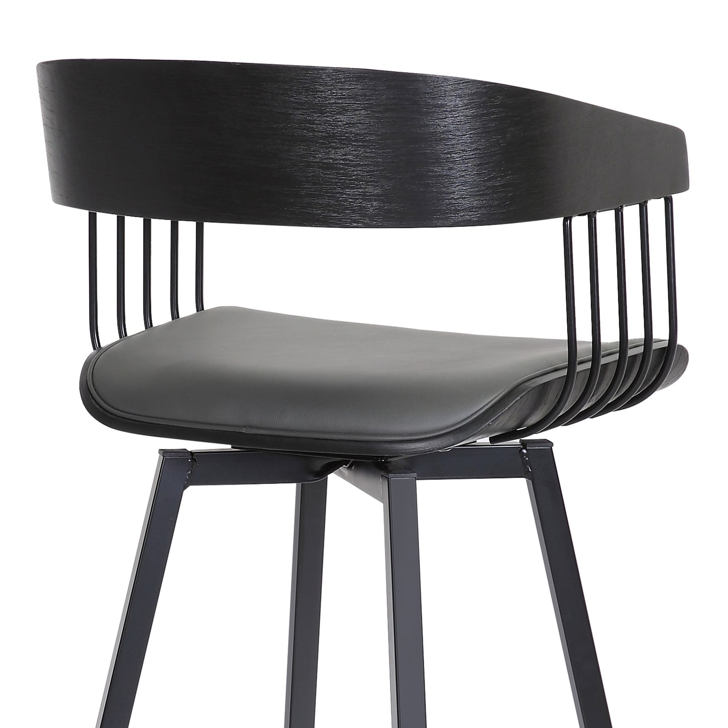 Athena 27" Swivel Black Wood Counter Stool in Grey Faux Leather with Black Metal By Armen Living | Counter Stools | Modishstore - 10