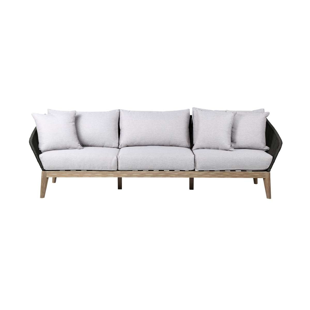Athos Indoor Outdoor 3 Seater Sofa in Dark Eucalyptus Wood with Latte Rope and Grey Cushions By Armen Living | Outdoor Sofas, Loveseats & Sectionals | Modishstore - 14