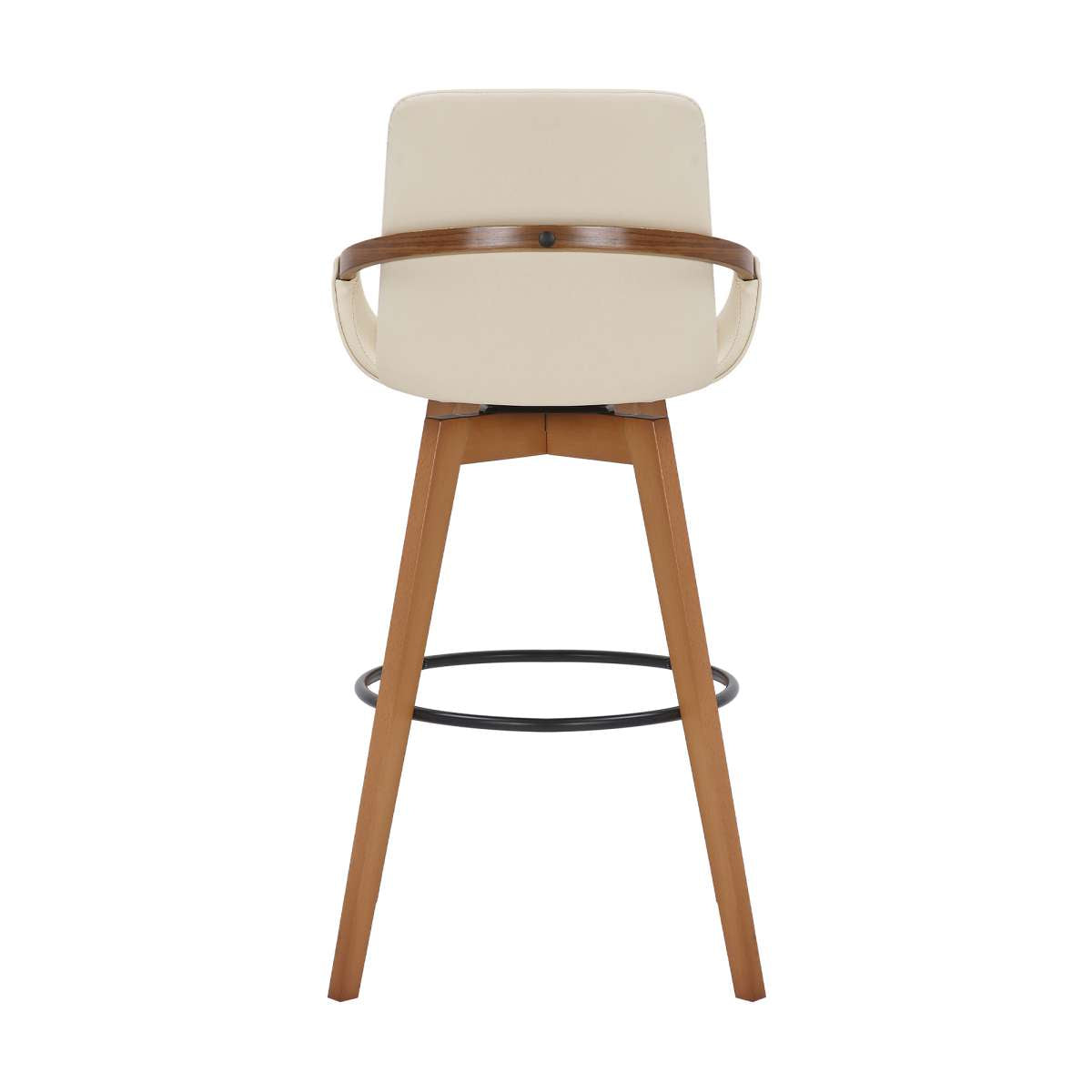 Baylor 30" Cream Faux Leather and Walnut Wood Swivel Bar Stool By Armen Living | Bar Stools | Modishstore - 4