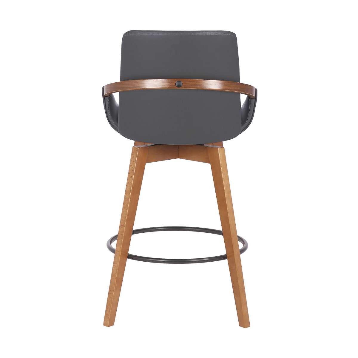 Baylor 26" Gray Faux Leather and Walnut Wood Swivel Bar Stool By Armen Living | Bar Stools | Modishstore - 4