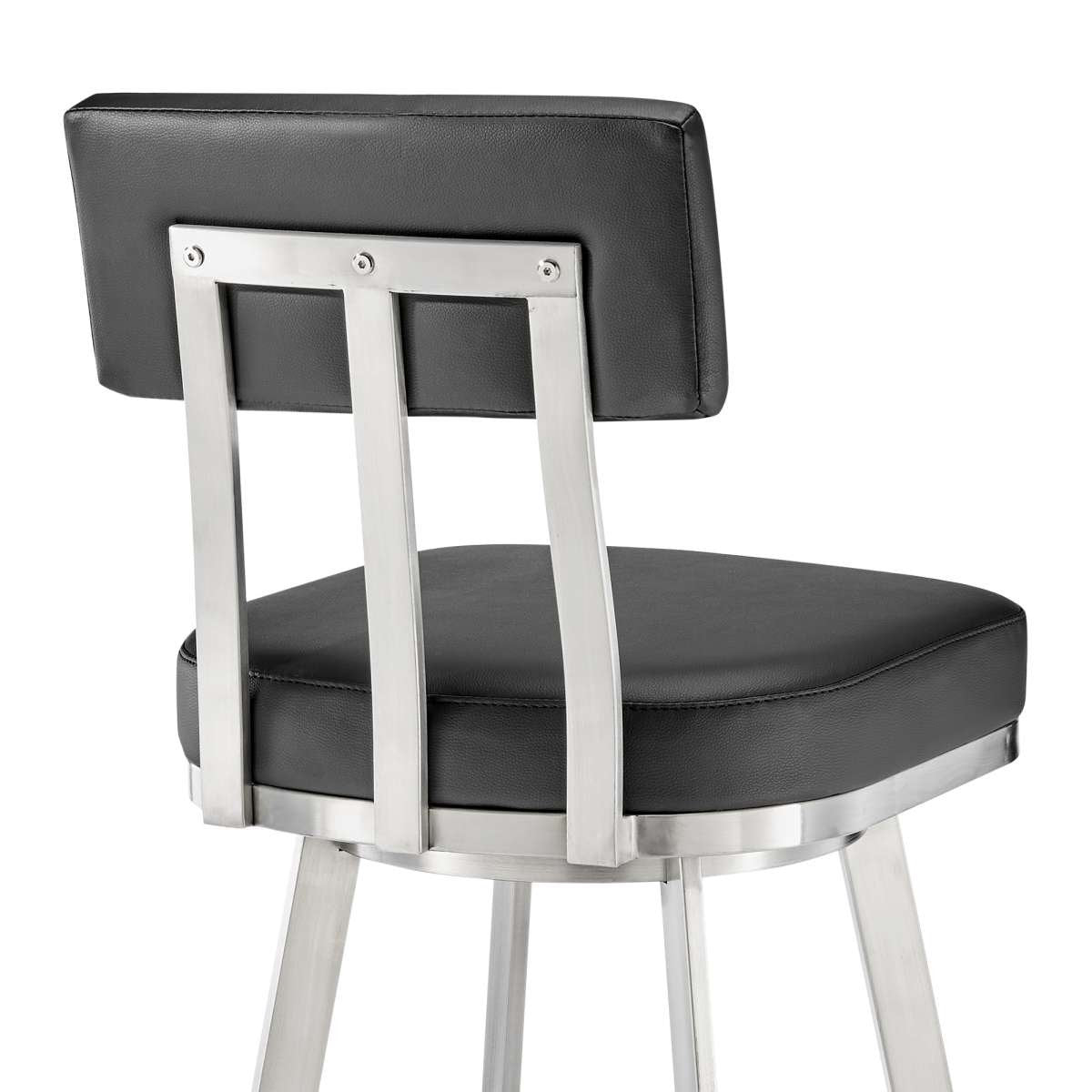 Benjamin 26" Swivel Counter Stool in Brushed Stainless Steel with Black Faux Leather By Armen Living | Bar Stools | Modishstore - 7
