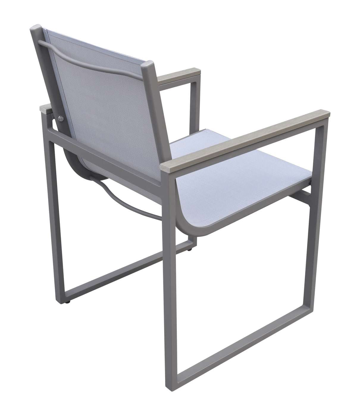 Bistro Outdoor Patio Dining Chair in Grey Powder Coated Finish with Grey Sling Textilene and Grey Wood Accent Arms  - Set of 2 By Armen Living | Outdoor Chairs |  Modishstore  - 2