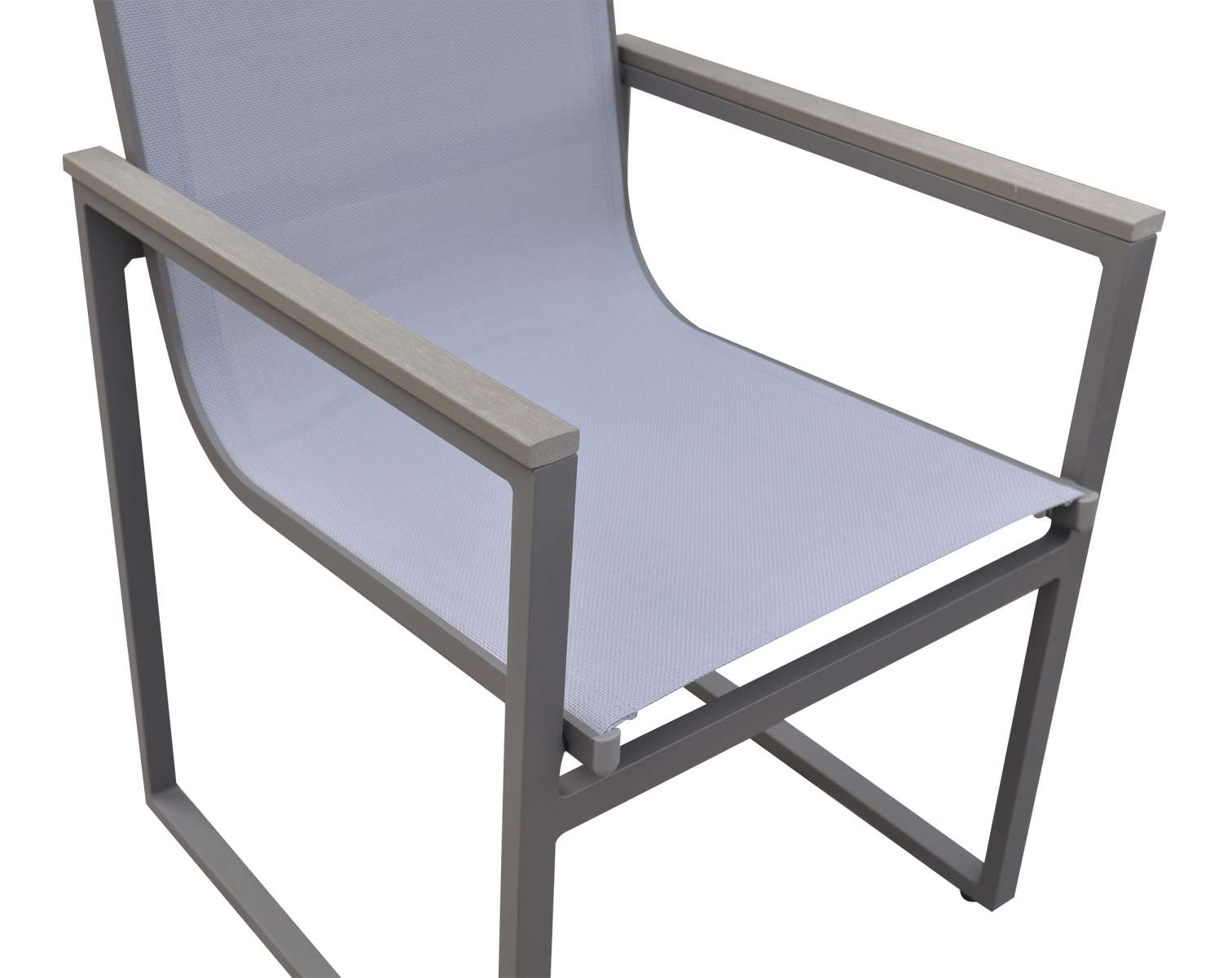 Bistro Outdoor Patio Dining Chair in Grey Powder Coated Finish with Grey Sling Textilene and Grey Wood Accent Arms  - Set of 2 By Armen Living | Outdoor Chairs |  Modishstore  - 3