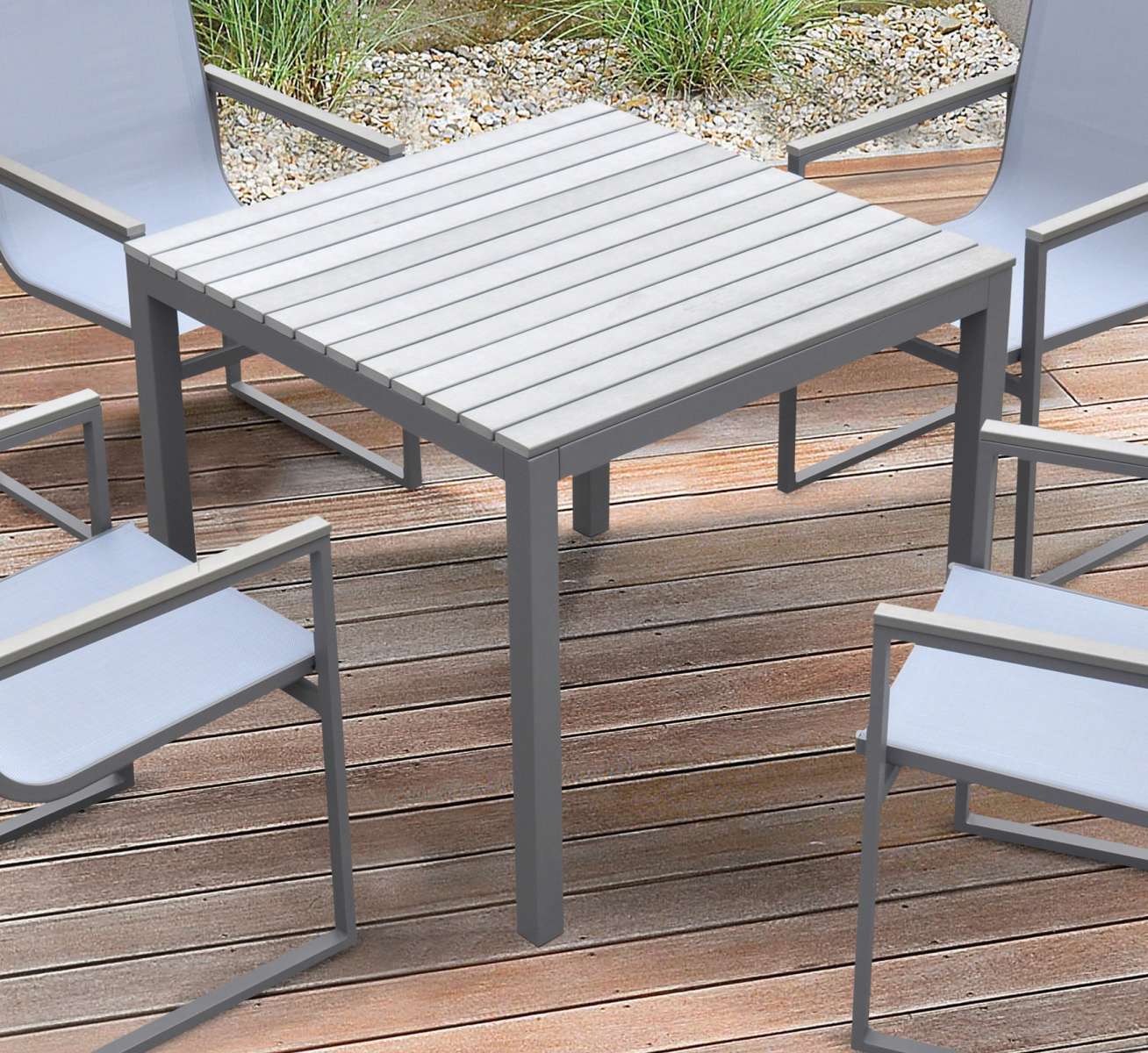 Bistro Outdoor Patio Dining Table in Grey Powder Coated Finish with Grey Wood Top By Armen Living | Outdoor Tables | Modishstore - 5