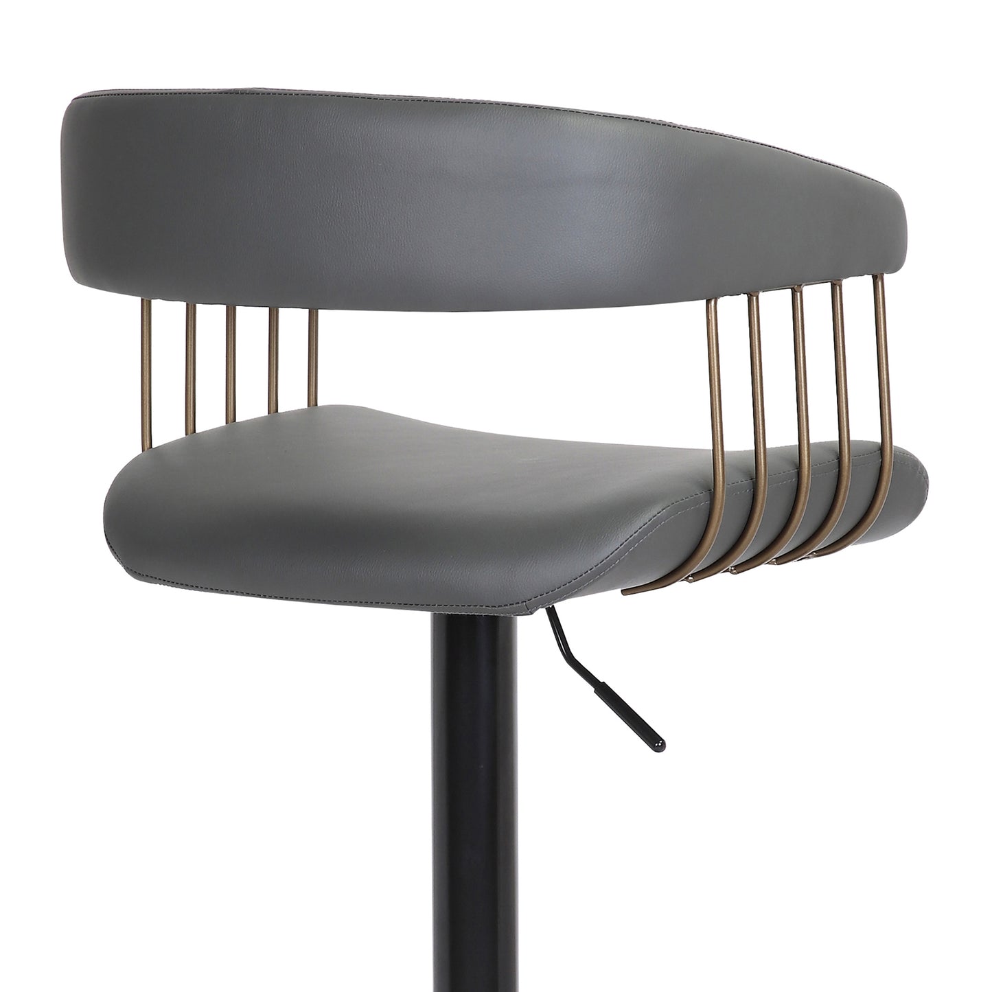 Calista Adjustable Bar Stool in Grey Faux Leather with Golden Bronze and Black Metal By Armen Living | Bar Stools | Modishstore - 10