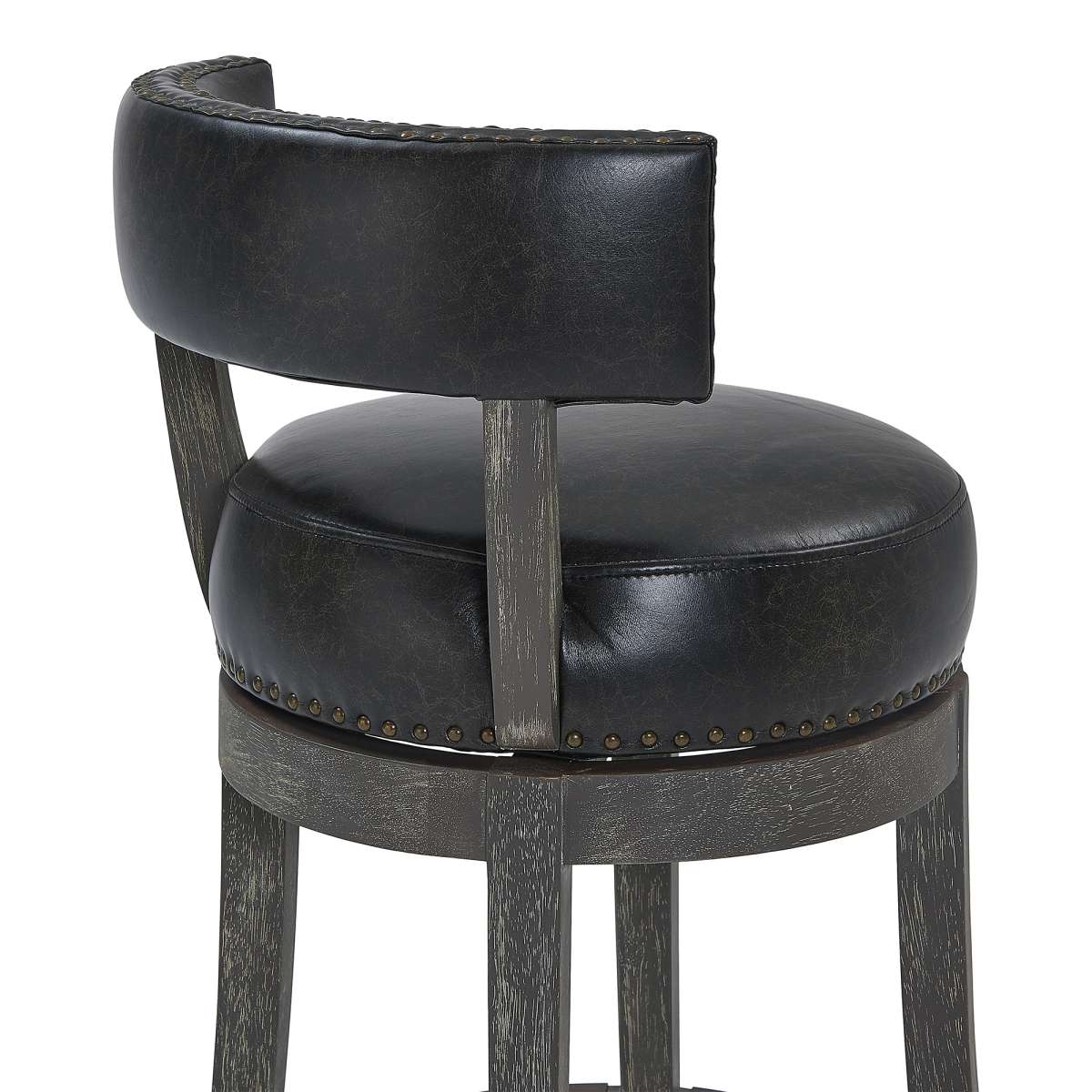 Corbin 30" Bar Height Swivel Onyx Faux Leather and American Grey Wood Bar Stool By Armen Living | Bar Stools | Modishstore - 8
