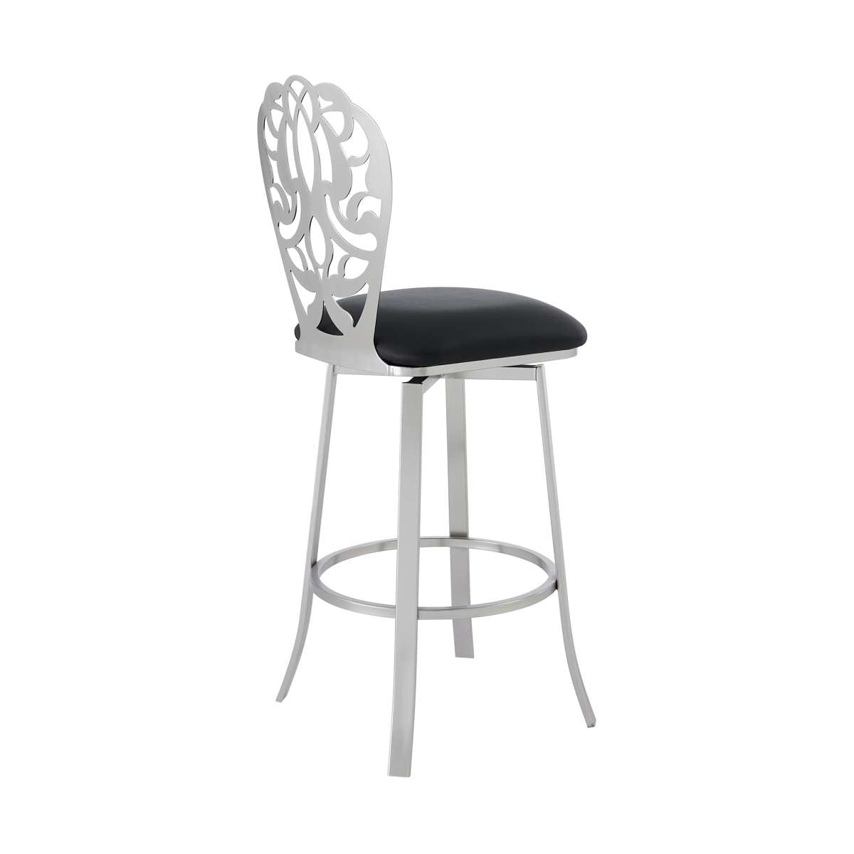 Cherie Contemporary 26" Counter Height Barstool in Brushed Stainless Steel Finish and Black Faux Leather By Armen Living | Bar Stools | Modishstore - 7