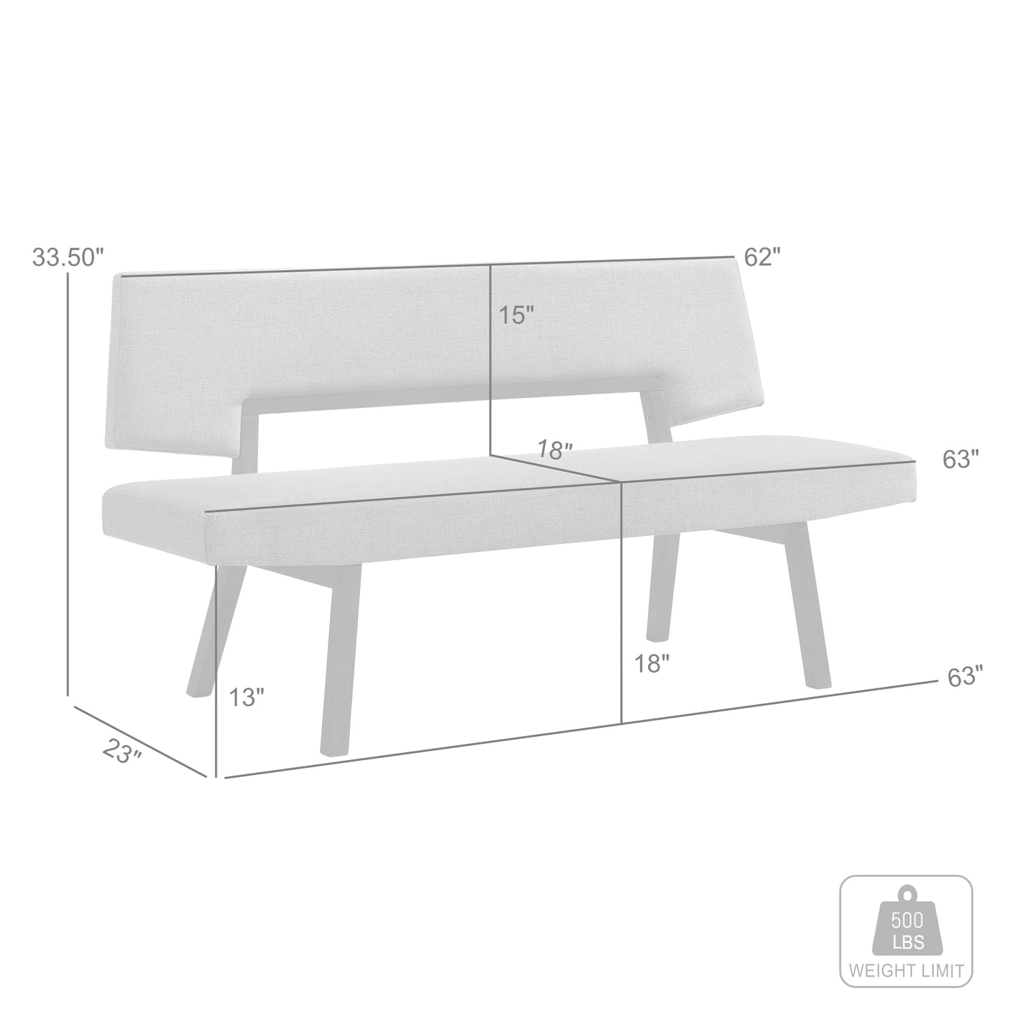 Channell Wood Dining Bench in Black Finish with Charcoal Fabric By Armen Living | Benches | Modishstore - 7