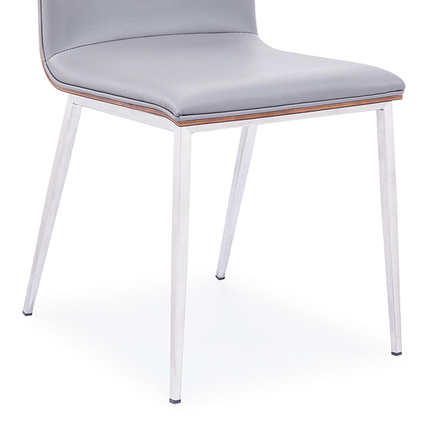 Crystal Dining Chair in Brushed Stainless Steel finish with Gray Faux Leather and Walnut Back - Set of 2 By Armen Living | Dining Chairs | Modishstore - 5
