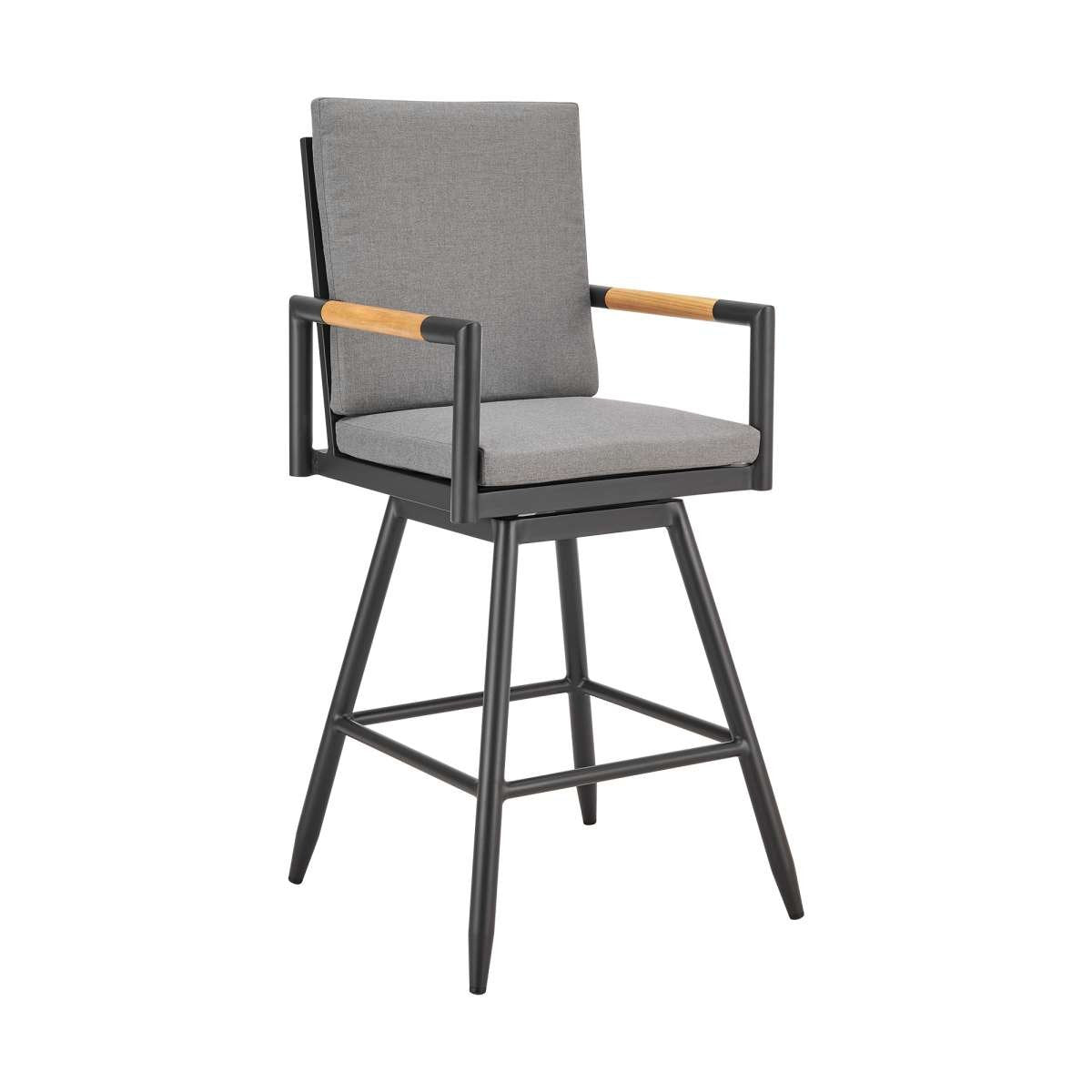 Crown Outdoor Patio Swivel Counter Stool in Aluminum with Tan Rope and Dark Gray Cushions By Armen Living | Bar Stools | Modishstore - 2