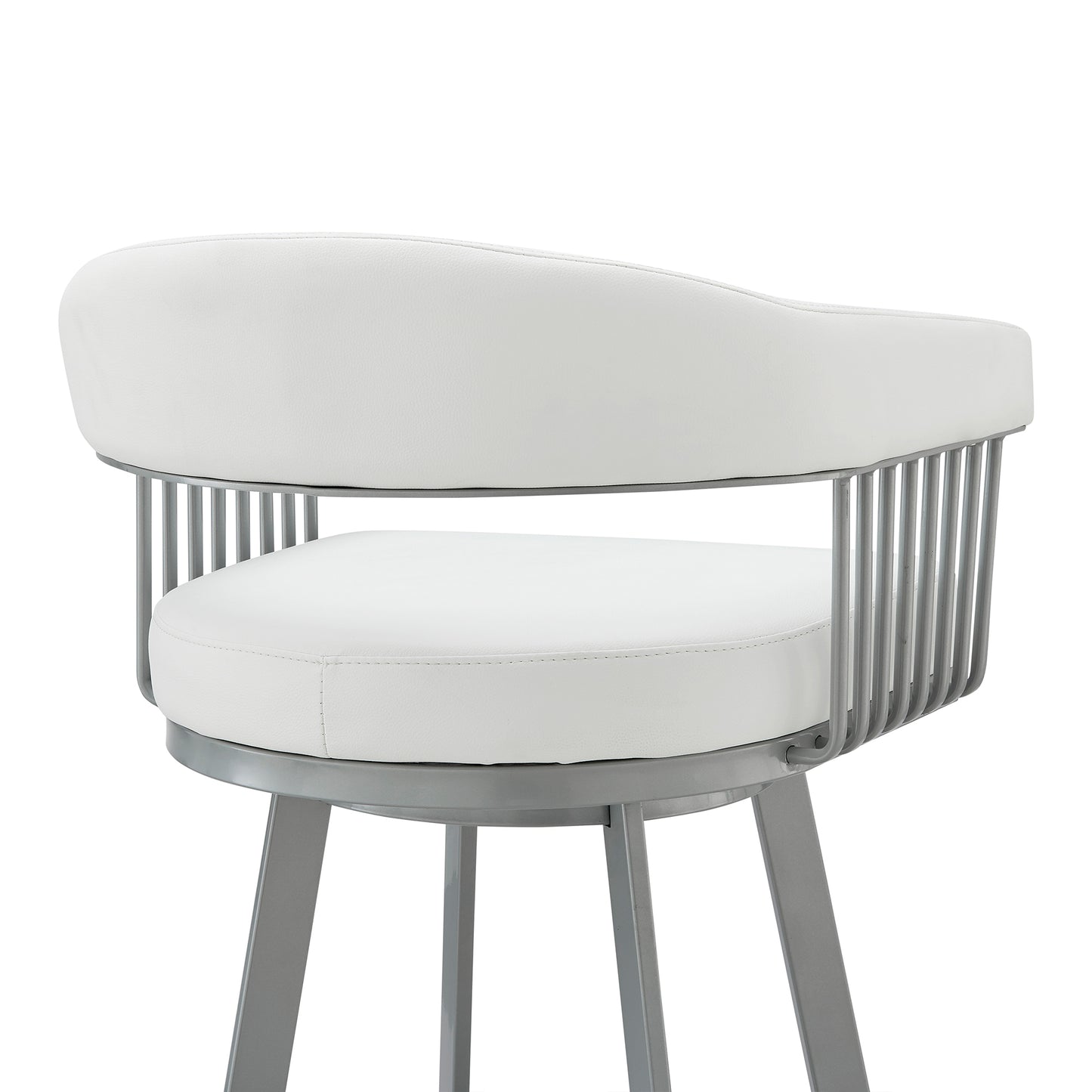 Chelsea 26" Counter Height Swivel Bar Stool in Silver Finish and White Faux Leather By Armen Living | Bar Stools | Modishstore - 9