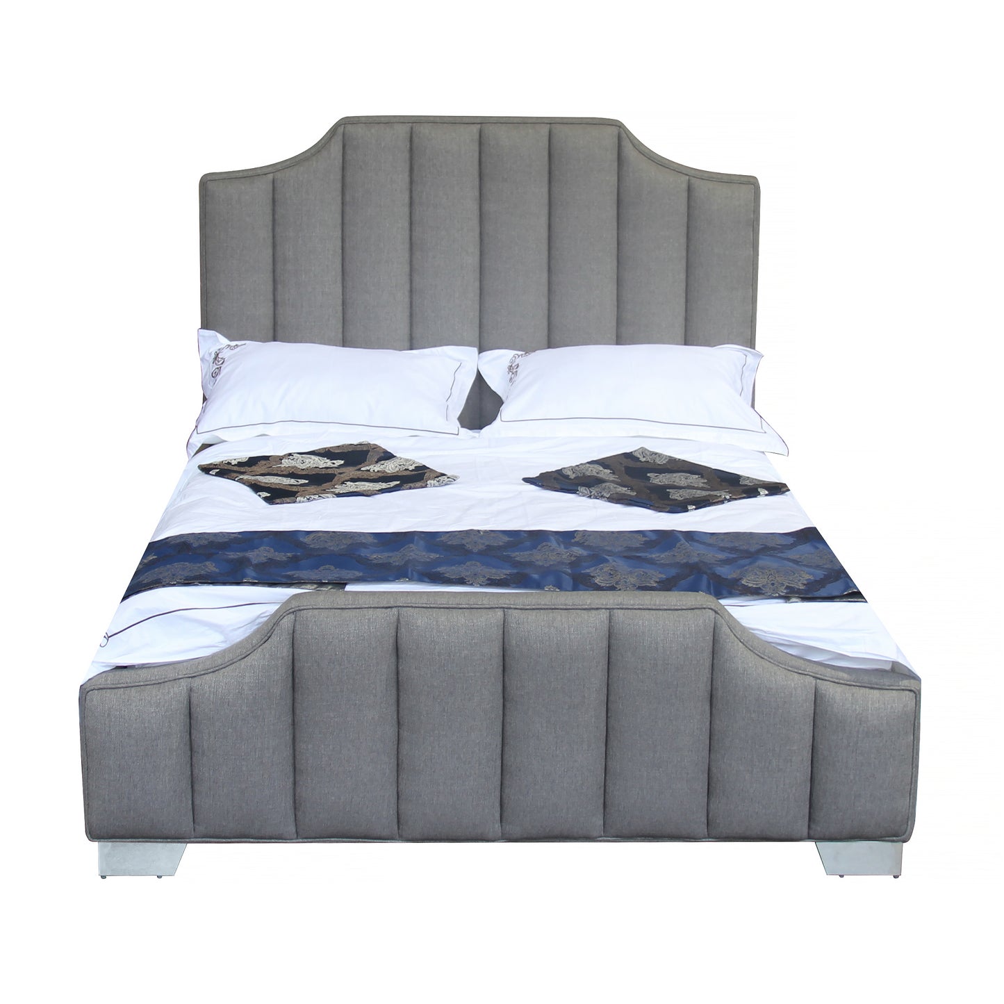 Camelot Contemporary Queen Bed with Polished Stainless Steel and Gray Fabric By Armen Living | Beds | Modishstore - 2