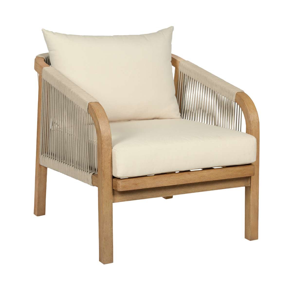 Cypress Outdoor Patio Chair in Blonde Eucalyptus Wood and Light Gray Rope with Ivory Olefin Cushions By Armen Living | Outdoor Chairs | Modishstore - 3
