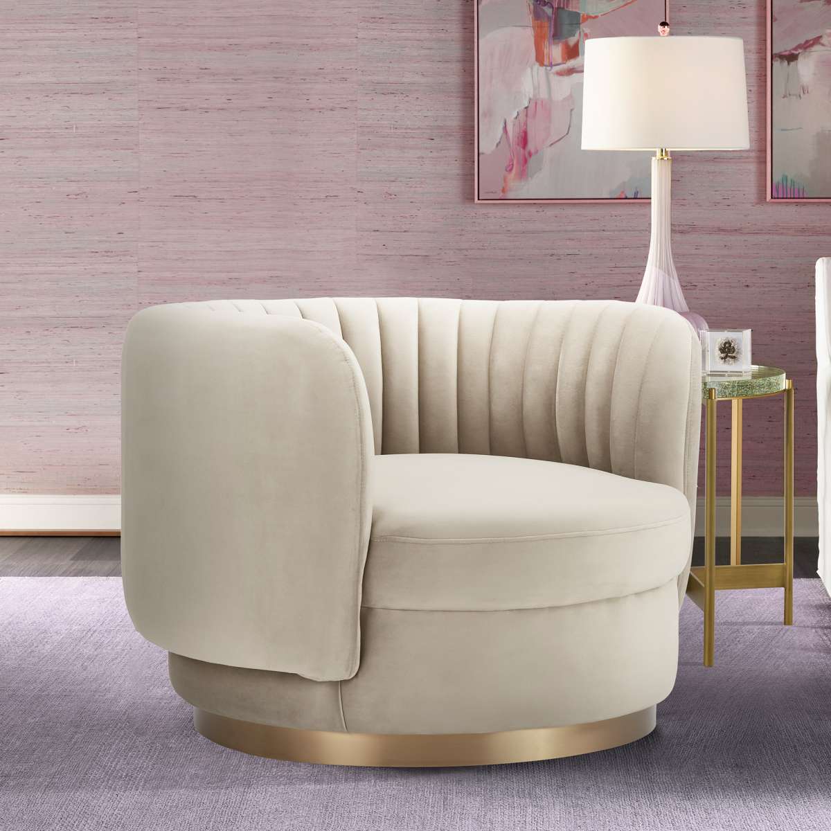 Davy Blush Velvet Swivel Accent Chair with Gold Base By Armen Living | Accent Chairs | Modishstore - 21