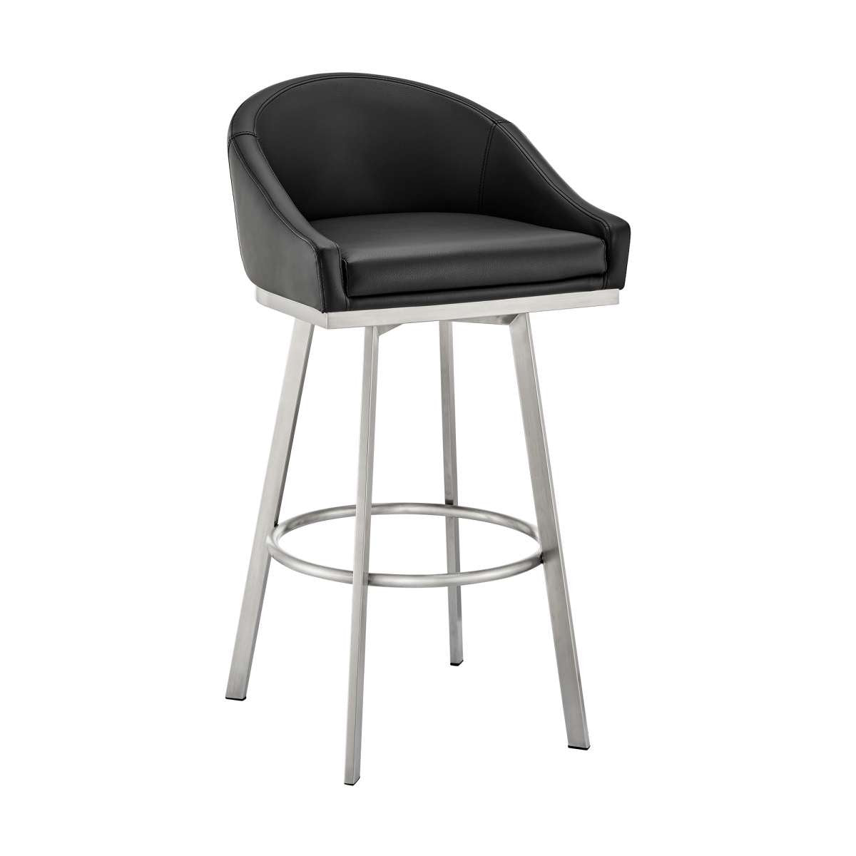 Eleanor 30" Swivel Bar Stool in Brushed Stainless Steel with Black Faux Leather By Armen Living | Bar Stools | Modishstore - 2