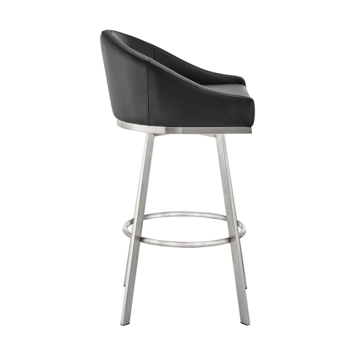 Eleanor 30" Swivel Bar Stool in Brushed Stainless Steel with Black Faux Leather By Armen Living | Bar Stools | Modishstore - 3
