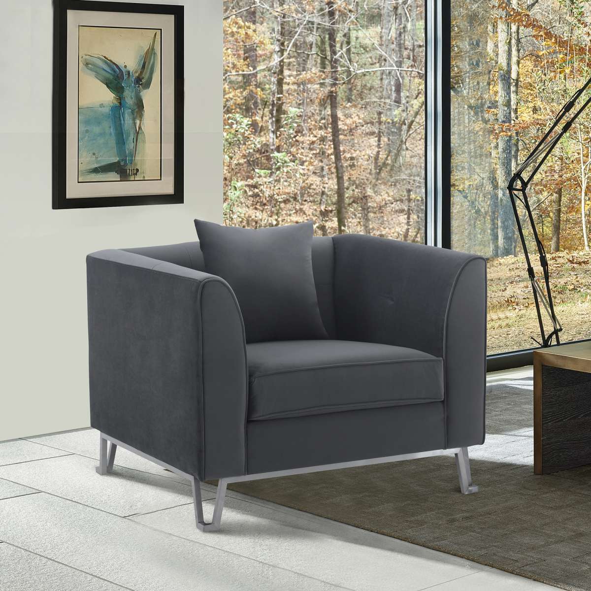 Everest Blue Fabric Upholstered Sofa Accent Chair with Brushed Gold Legs By Armen Living | Sofas | Modishstore - 6