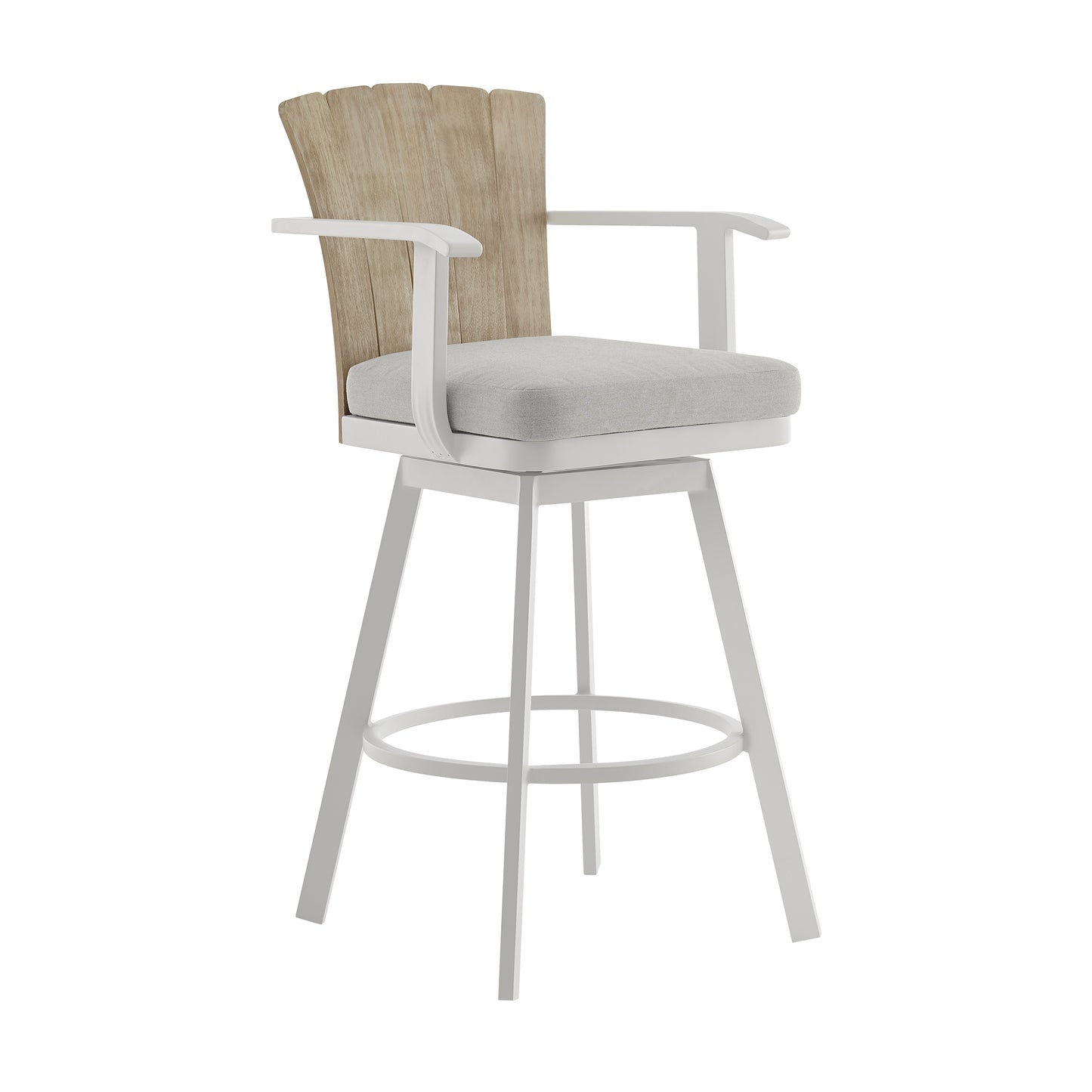 Hazel Outdoor Patio Swivel Bar Stool in Aluminum with Teak Wood and Argent Gray Cushions By Armen Living | Bar Stools | Modishstore - 2