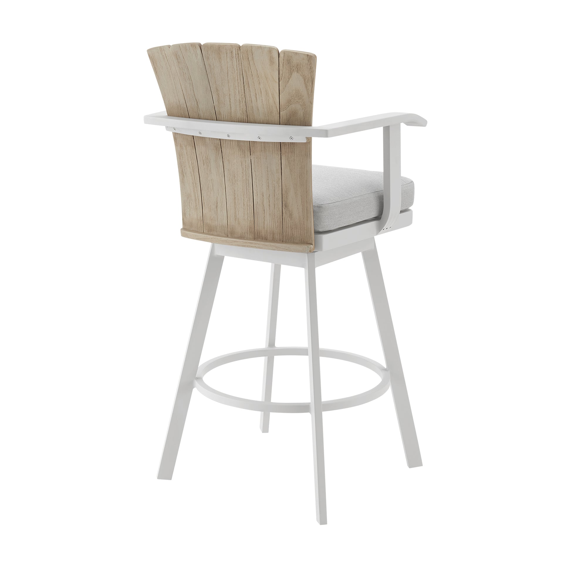 Hazel Outdoor Patio Swivel Bar Stool in Aluminum with Teak Wood and Argent Gray Cushions By Armen Living | Bar Stools | Modishstore - 4