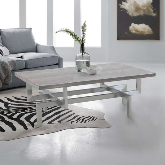 Illusion Gray Wood Coffee Table with Brushed Stainless Steel Base By Armen Living | Coffee Tables |  Modishstore 